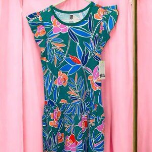 NWT Tea Flutter Sleeve Tropical Pocket Dress Girl’s Size 10